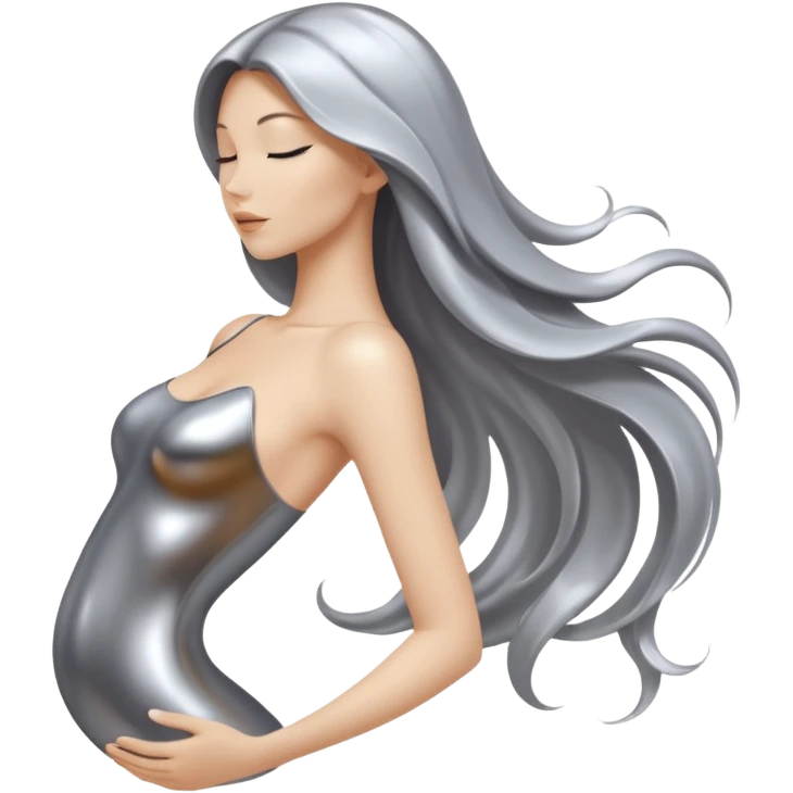 abstract sensual body silhouette, liquid silver chrome, smooth curves, long hair emoji