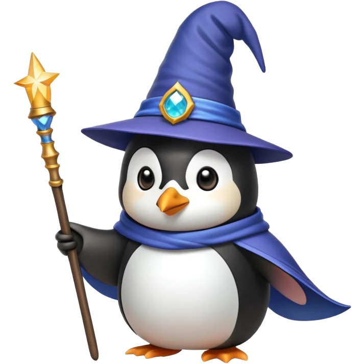 penguin wizard with wizard hat and magic wand emoji