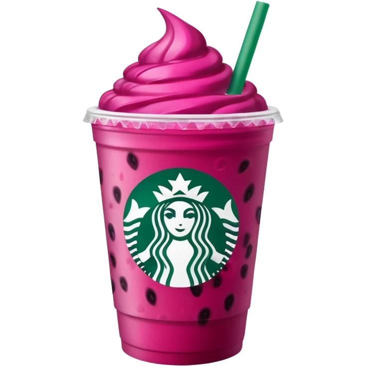 Starbucks dark pink dragonfruit refresher. no swirl on top. starbucks logo. emoji