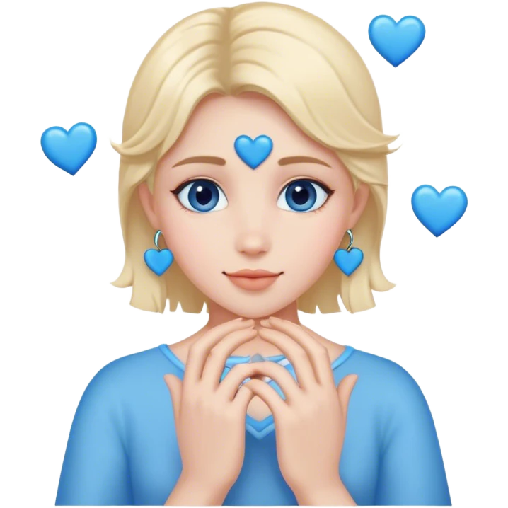 Blue love heerds around face, heart hands and ring emoji