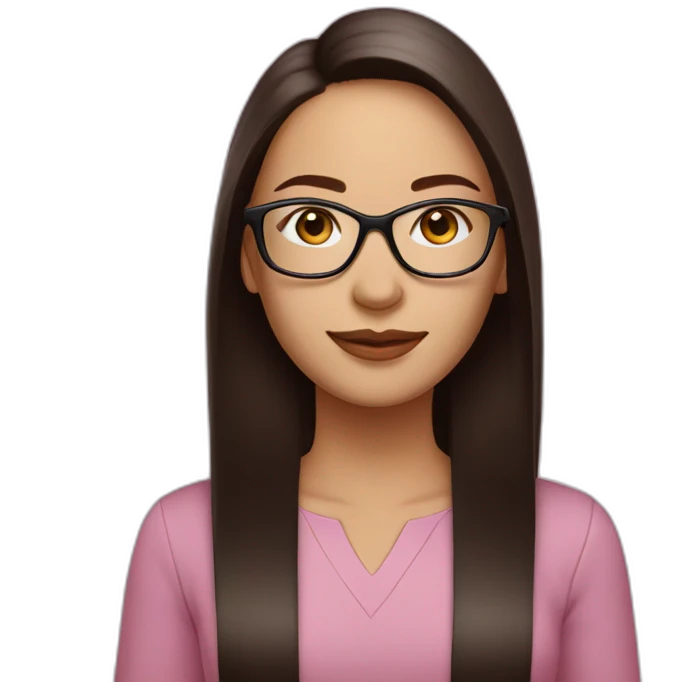 woman white skin with glasses in color pink, long dark brown straight hair with a laptop emoji