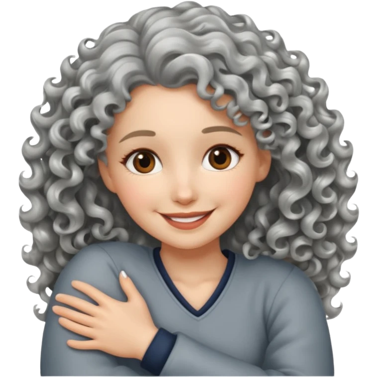 silver, wavy/curly hair smiling lady giving hug emoji