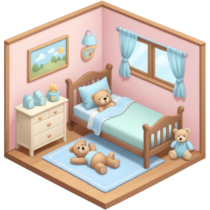 isometric baby room, Cozy baby room with crib and teddy bear emoji