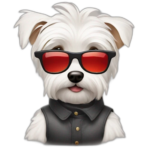 Hombre con gafas rojas y perro westie emoji