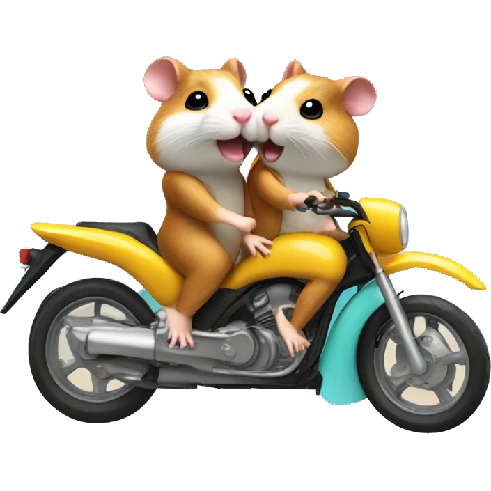 Two hamsters driving motorbike on the palm beach  emoji