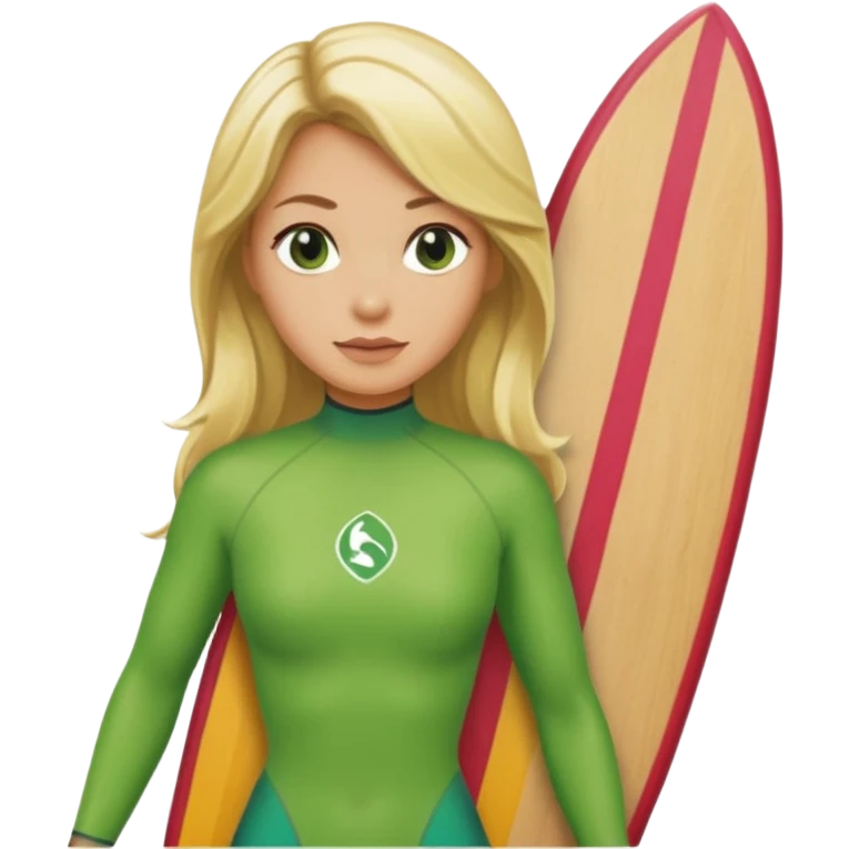 blonde hair green skin woman with surfboard emoji