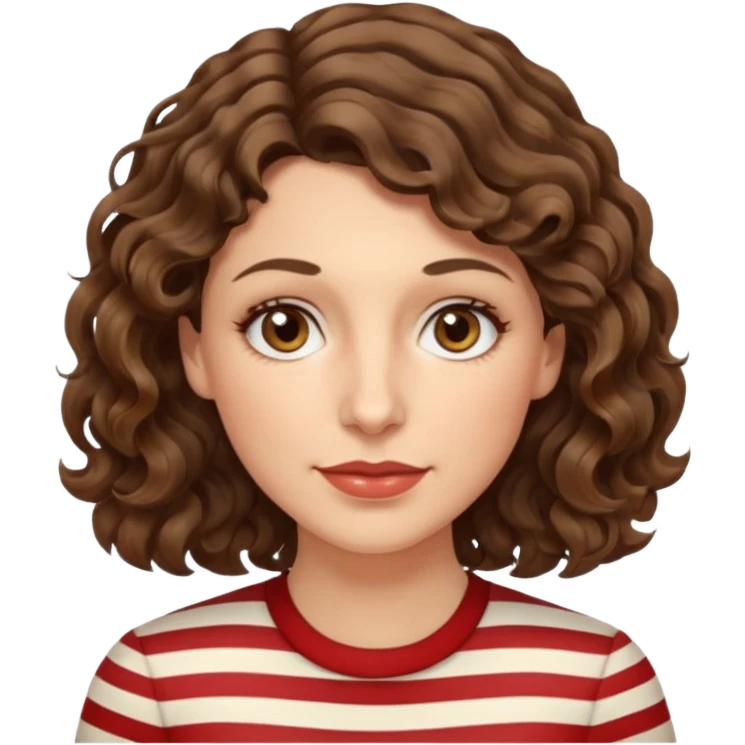 caucasian woman, 40s, chin-length wavy/curly/unruly brown-ish, few white stripes hair, hazel eyes emoji