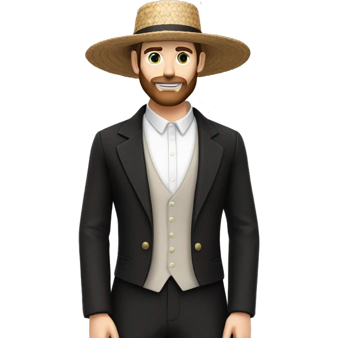 amish brown straw hat and small beard without mustache white skin black suit half body one photo  emoji