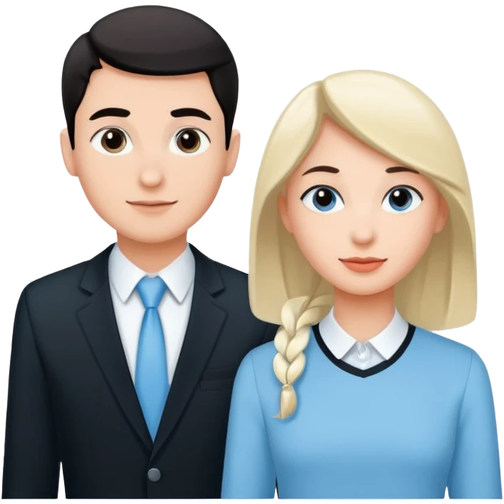 creame elementos graficos sguieendo este mismo modelo pero pensando en que sean para educacion edtech elearnig de ese estilo version hombre joven y mujer joven con colores coprorativos celeste negro blanco pero como elemento grafico no en 3d emoji