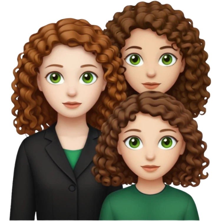Two sisters, one have curly brown hair, green eyes and pale skin and the other one have straight brown hair, brown eyes and olive skin emoji