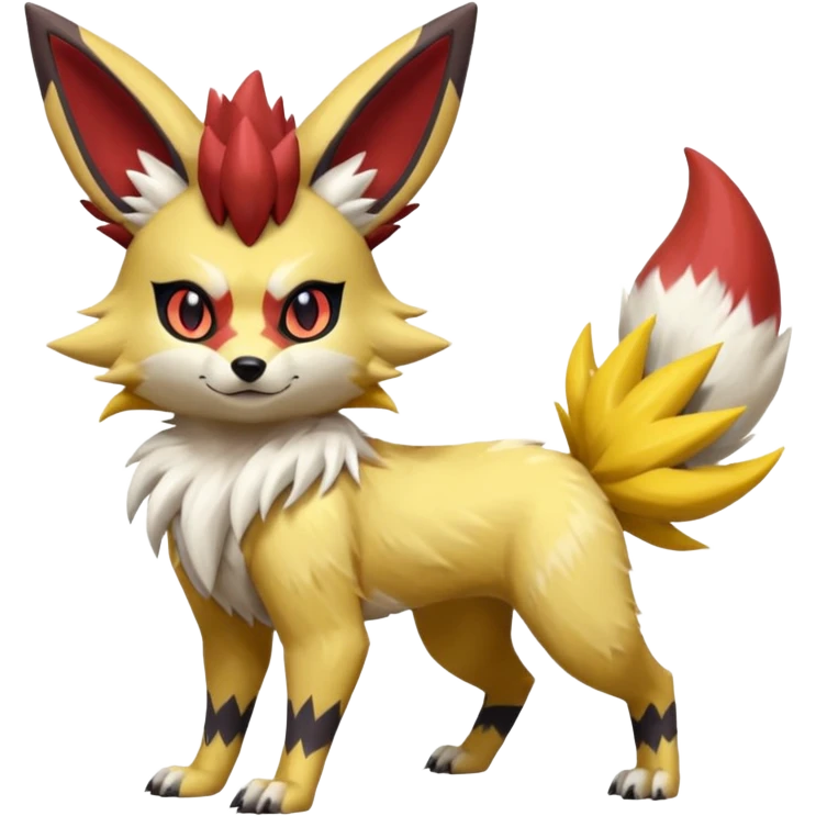 Feral Quadrupedal Digitigrade Zorua-Jolteon-Lycanroc-Furret-Renamon-Zeraora-Vernid-fusion-hybrid-creature, full body  emoji