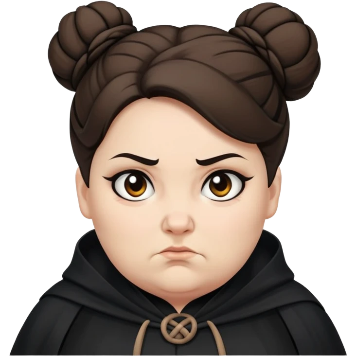Alecto Carrow in harry potter, a white fat woman , brown one knot bun hair, look evil, black cloak emoji