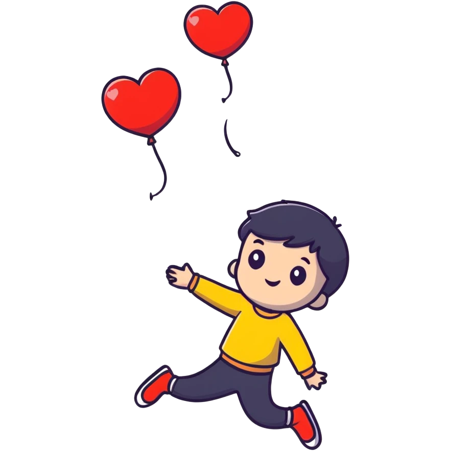 boy with floating hearts emoji