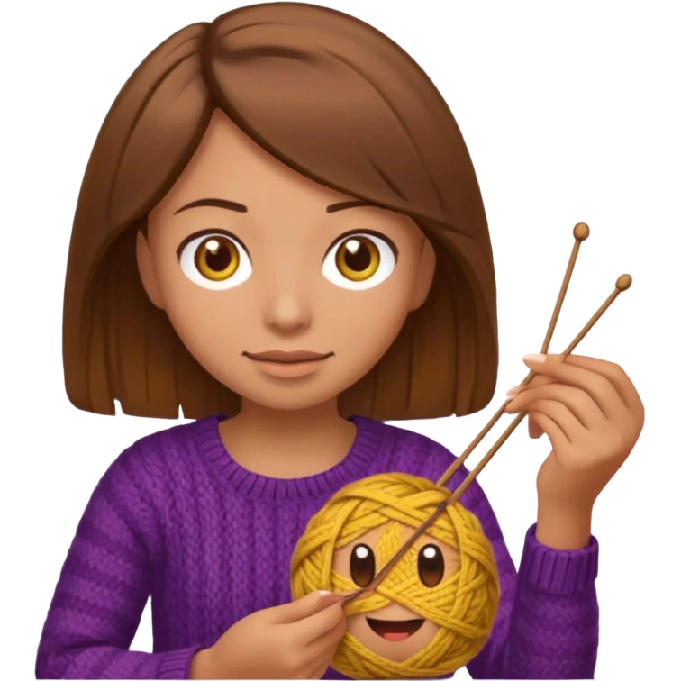  Woman with brown bobbed  hair and highlights light brown eyes no glasses tangked yarn  Knitting emoji emoji