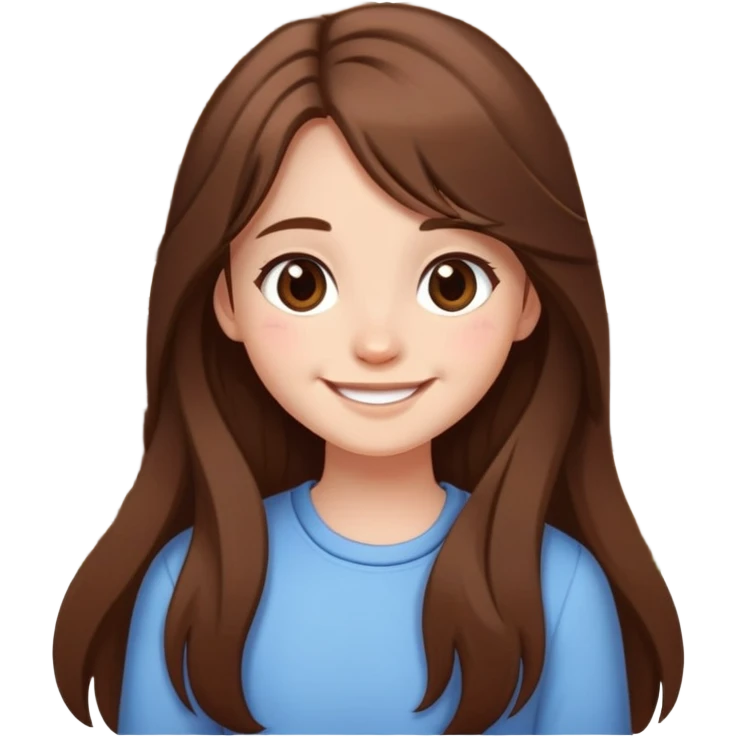 Girl with long brown hair cutely with 🥹cartoon style cottage core emoji