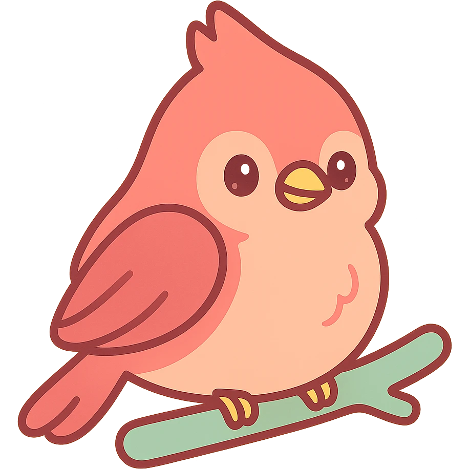 a cardinal bird with soft, plush fur, sitting on a branch emoji