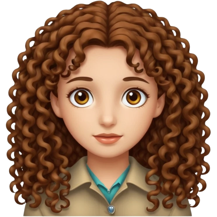 Long curly haired girl with hazel eyes and brown hair  emoji
