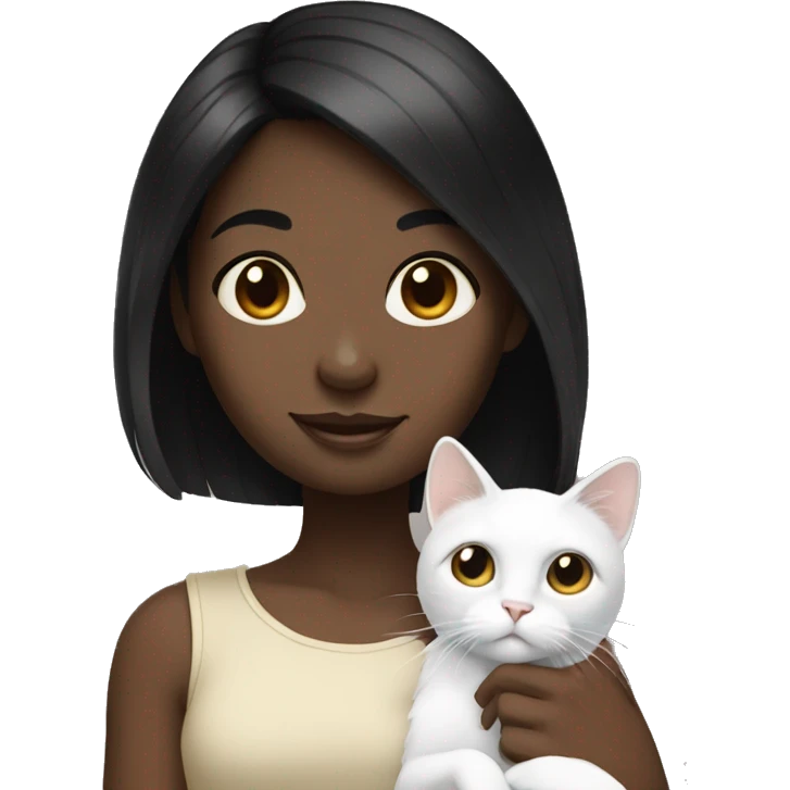 Black hair girl holding white cat emoji