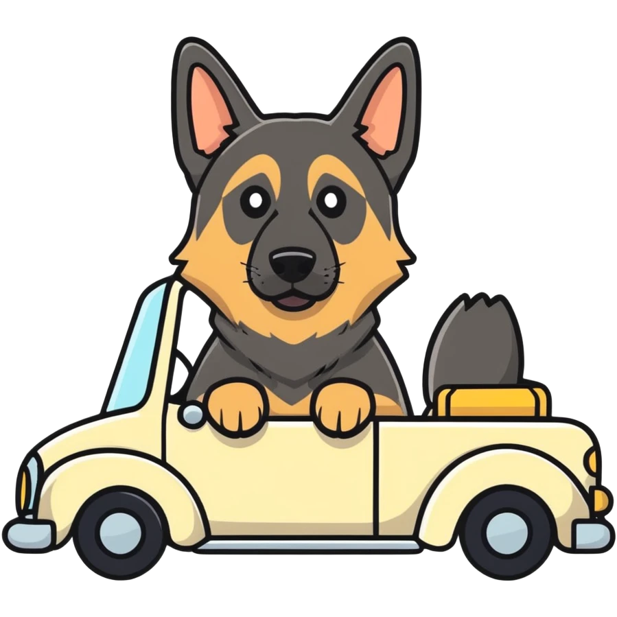German shepherd driving emoji