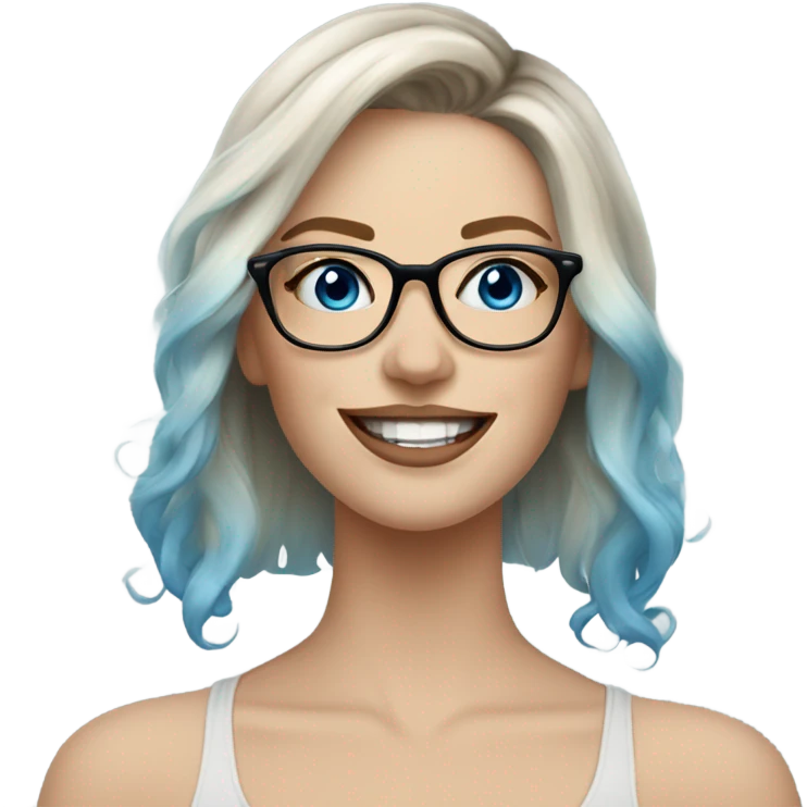 Balayage pale beautiful tattooed woman with glasses and blue eyes happy  emoji