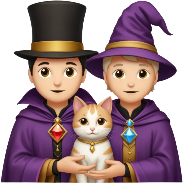 magician couple and their pet cat emoji