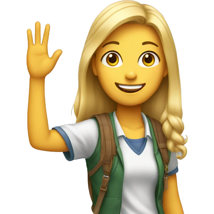 a smiling casual student girl waving at you emoji