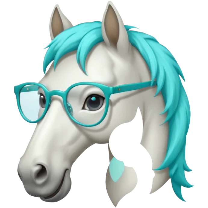 white horse head with turquoise hair and glasses emoji
