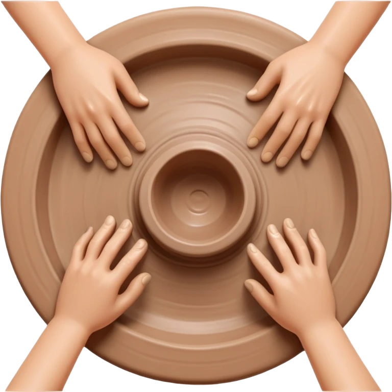 both hands shaping clay on a pottery wheel, top view emoji
