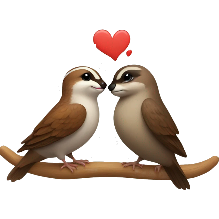 Sparrow and otter with love emoji