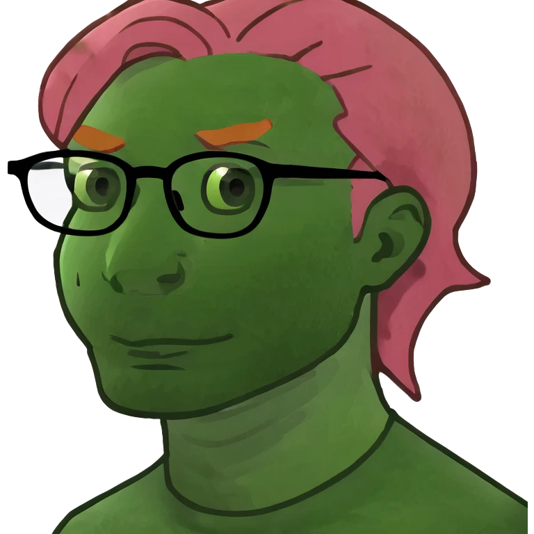 Pink haired man with ginger beard and glasses emoji