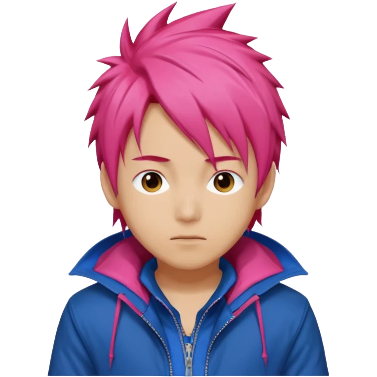 yuiji itadori jjk avec cheveux rose veste bleu capuche rouge emoji