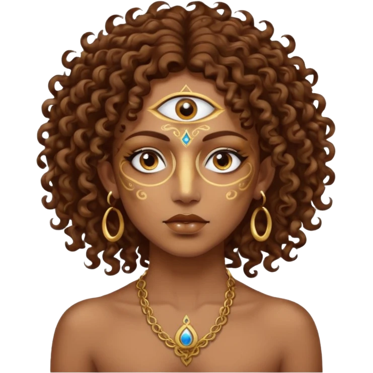 Sexy brown eyes, brown curly hair, white ethnicity with tattoo mystic vibe, third eye  emoji