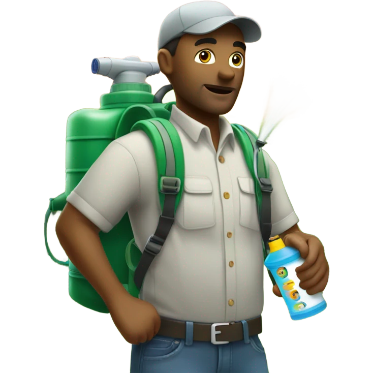 Man backpack spraying bugs emoji