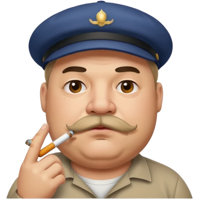 a fat father with a cap and tattoos, a cigarette in his mouth, and a mustache. emoji