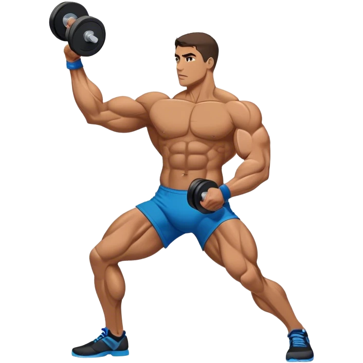side-view bodybuilder dumbbell lunges emoji