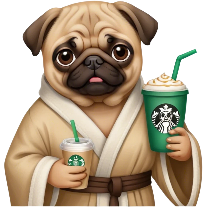 Pug wearing a Rob drinking Starbucks  emoji