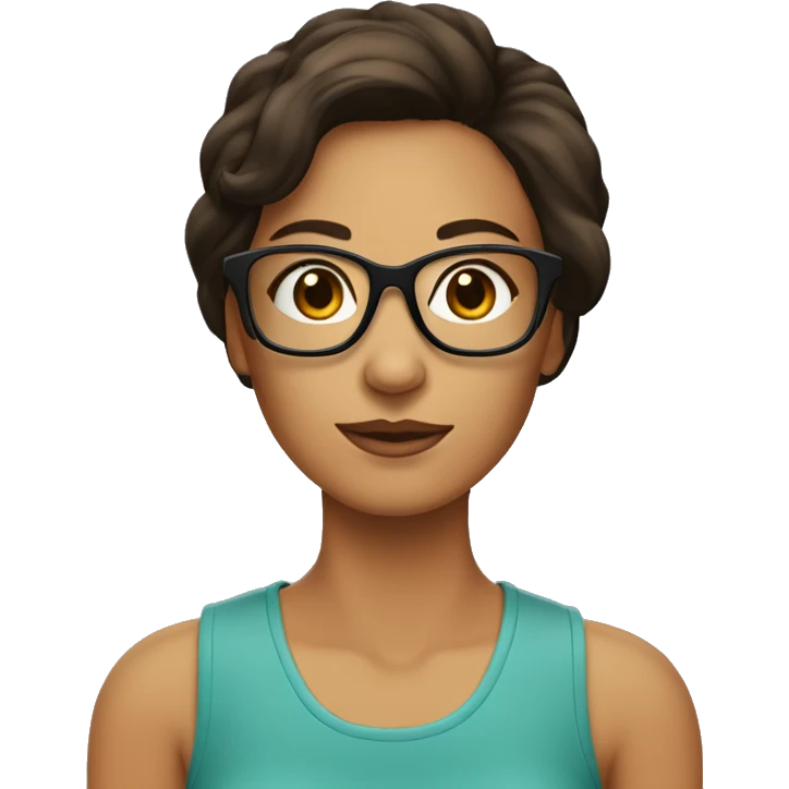 Une femme brune avec un carré court et des lunettes emoji