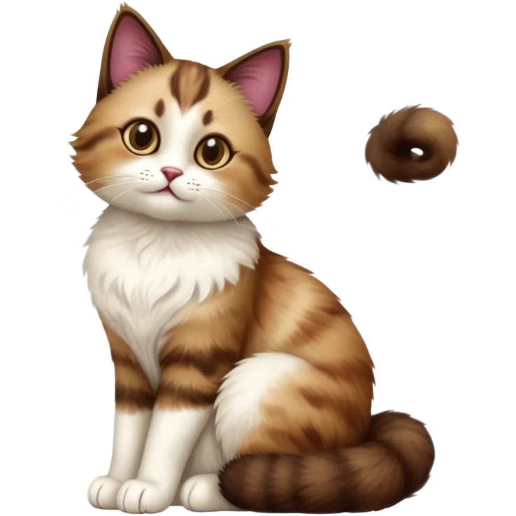 cinematic-[showshoe cat]-realistic-full-body-sitting-emoji,-tail-curled-playfully-around-its-paws,-head-tilted-dramatically,-fluffy-[brown]-fur,-simplified-yet-realistic-focused-features,-highly-detailed,-glowing-with-an-almost-sarcastic-glow emoji