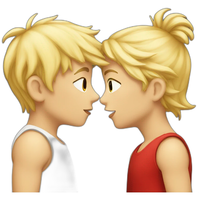 Blond Boy and Red girl kiss emoji