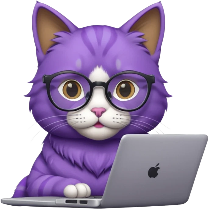 smart purple cat in glasses with laptop emoji