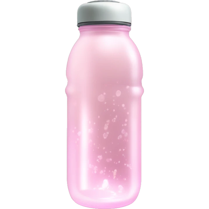 Pastel Pink Water Bottle "A pastel pink water bottle with glowing liquid inside, sparkling accents on the lid, and a faint shimmering light trailing from its base." emoji