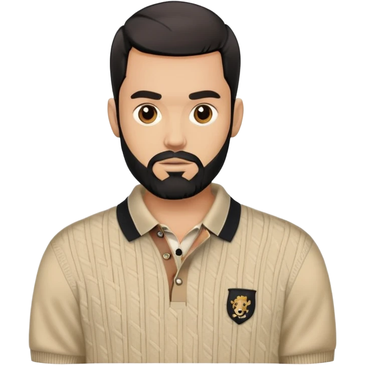 light skin man with black beard with black combover hairstyle  wearing a burberry sweater polo emoji