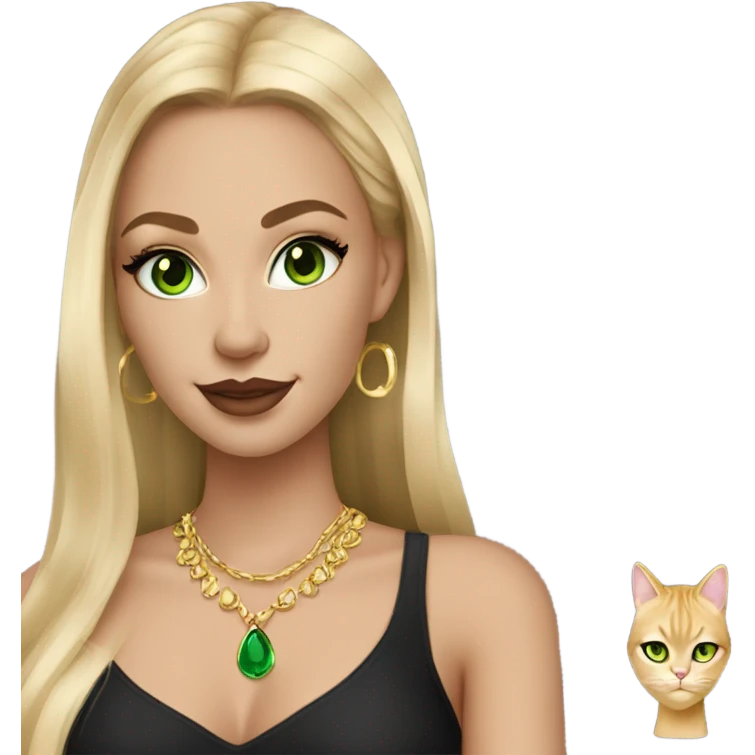 gorgeous long blonde girl cat eye green eyes gold jewlery light skin black shirt emoji
