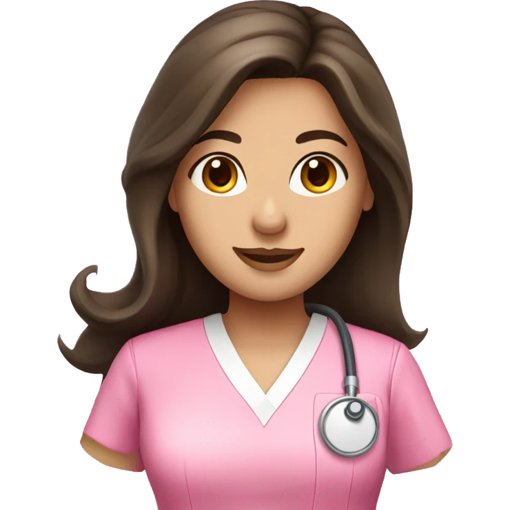 pretty brunette nurse with long hair in pink scrubs emoji