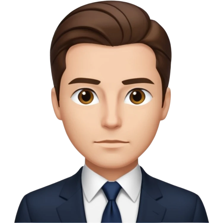 Caucasian man with slicked back brown hair, black suit, navy tie, sophisticated emoji