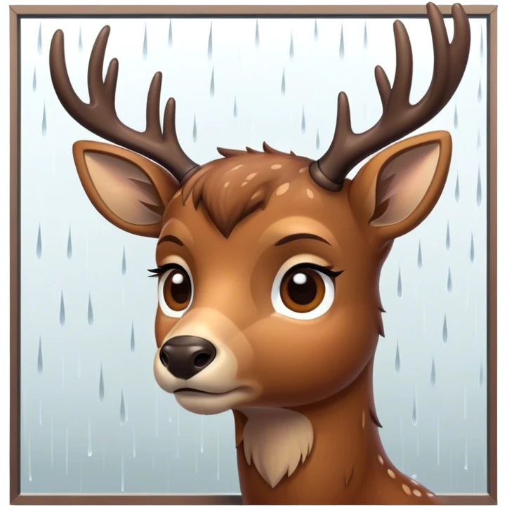 The deer looks sadly out the window in the rain. emoji