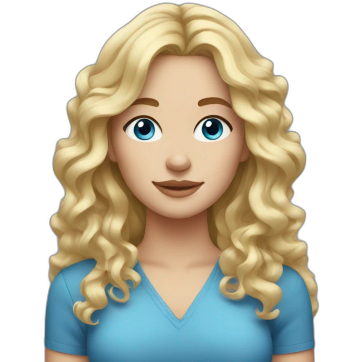 blonde woman with wavy hair and blue eyes and freckles emoji