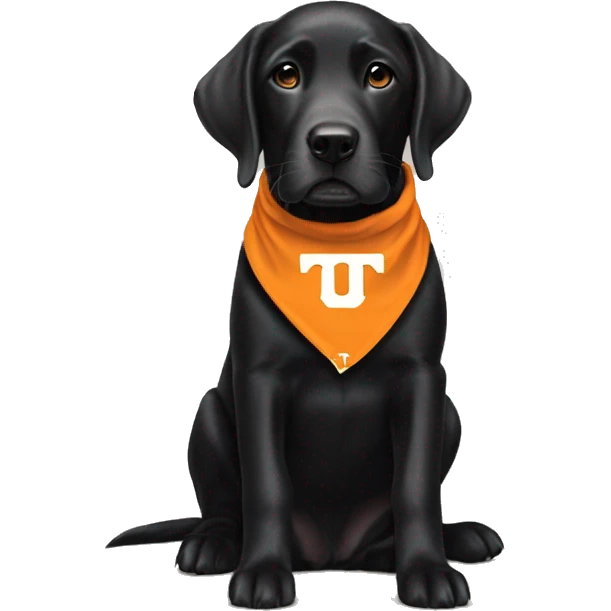 Black lab dog wearing university of Tennessee, Vols bandana emoji