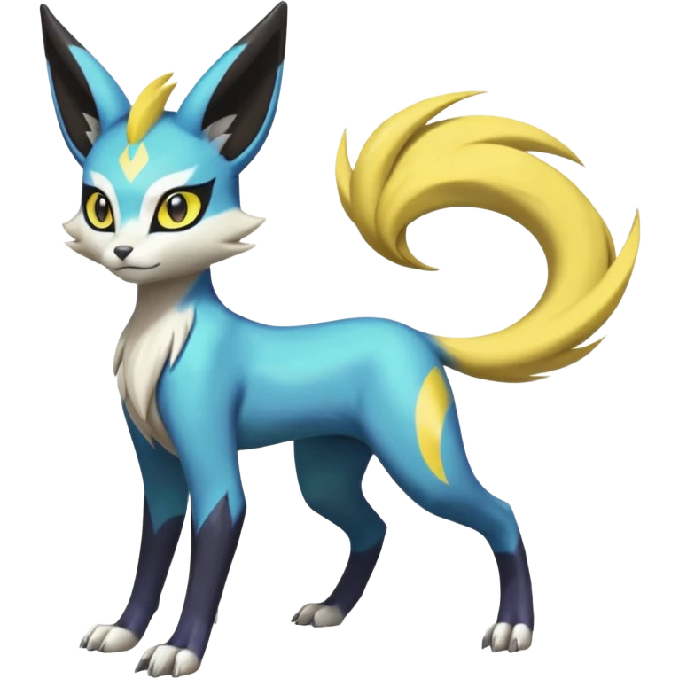 Feral Beautiful Pretty Badass Cool Colorful Painted Asian Graceful Majestic Cool Handsome Meloetta-Electrike-Renamon-Luxray-Cobalion-Vernid-fusion-hybrid-creature, full body  emoji