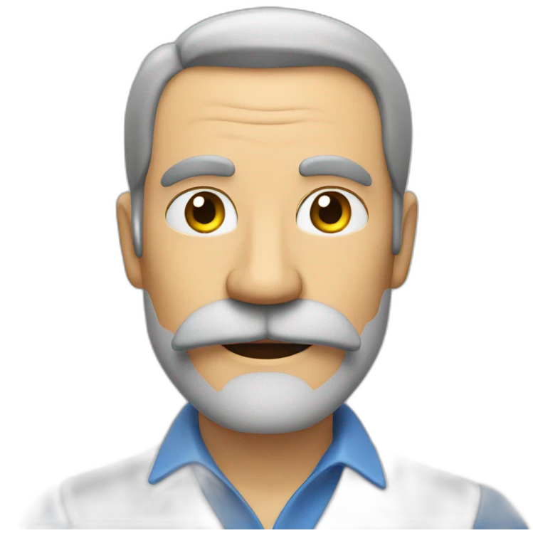 A middle-aged man with a moustache and beard gives a greeting emoji